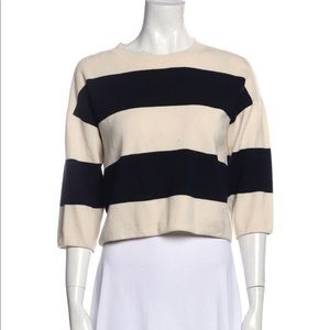 JBrand Merino Wool Cropped Sweater in Navy/Cream Stripes Size Large NWOT